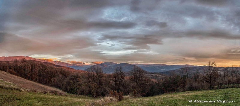 A panorama of Beljanica and Kučaj at sunset