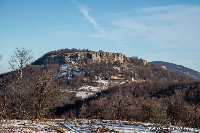 Mikulj peak and the Novi Stjenik monastery in winter