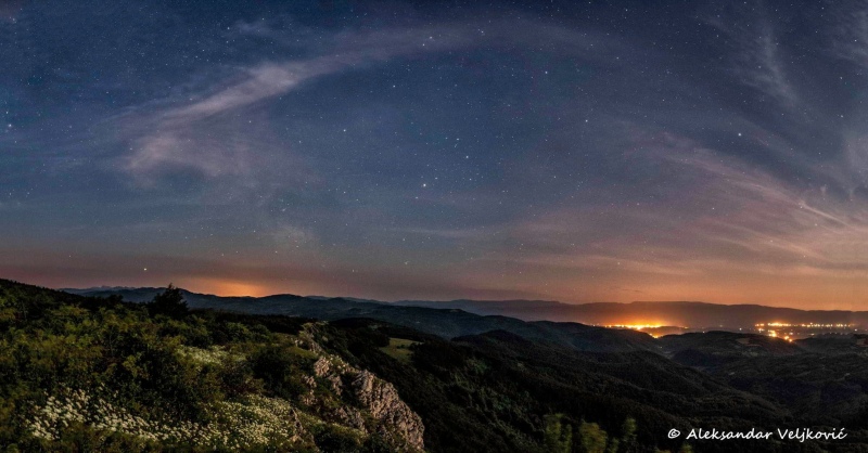 Night view from Zdravča towards Žagubica and Bor