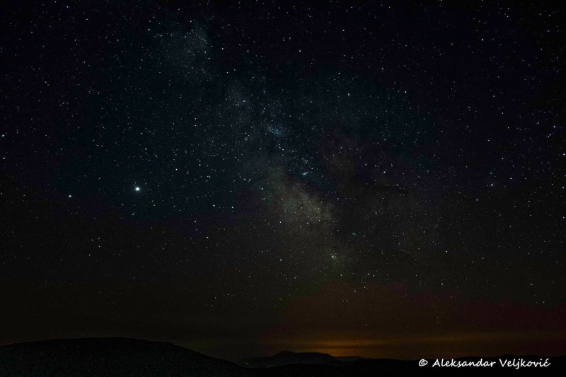 Summer starry sky over Kučaj, Rtanj seen down in the distance